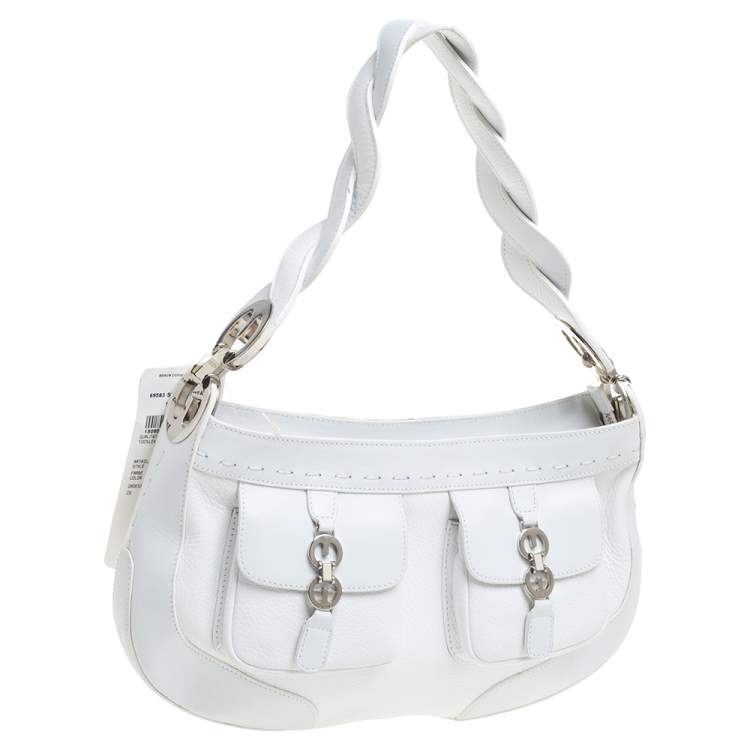 Pre Owned Escada White Leather Double Pocket Braided Handle Hobo