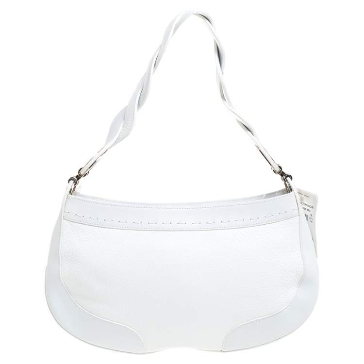 Pre Owned Escada White Leather Double Pocket Braided Handle Hobo
