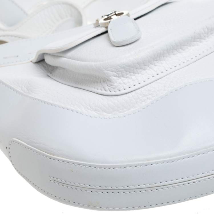 Pre Owned Escada White Leather Double Pocket Braided Handle Hobo