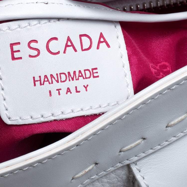 Pre Owned Escada White Leather Double Pocket Braided Handle Hobo
