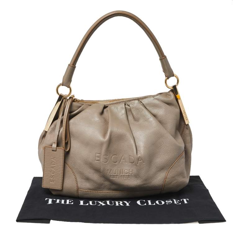 Pre Owned Escada Grey Leather Zip Hobo