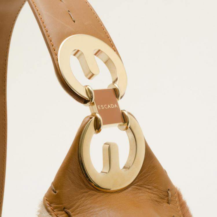 Pre Owned Escada Tan and White Calf Hair Argyle Shoulder Bag 