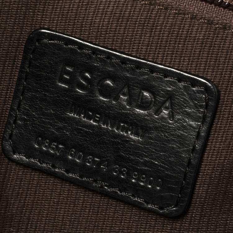 Pre Owned Escada Black/Beige Tiger Print Faux Fur and Leather Turnlock Flap Tote