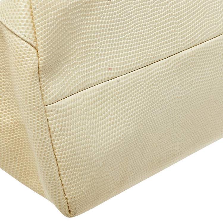 Pre Owned Escada Cream Lizard Embossed Leather Baguette Shoulder Bag