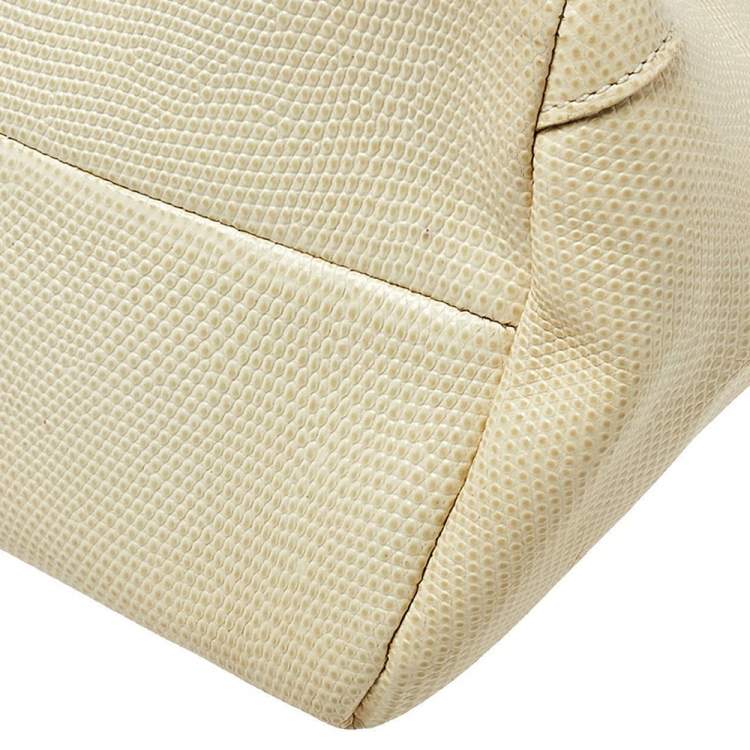 Pre Owned Escada Cream Lizard Embossed Leather Baguette Shoulder Bag