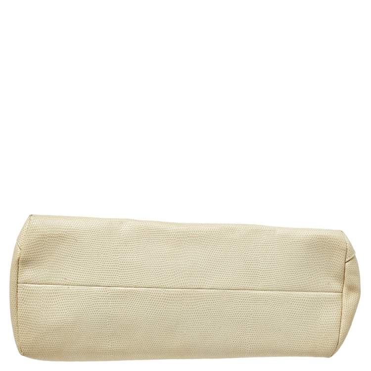 Pre Owned Escada Cream Lizard Embossed Leather Baguette Shoulder Bag