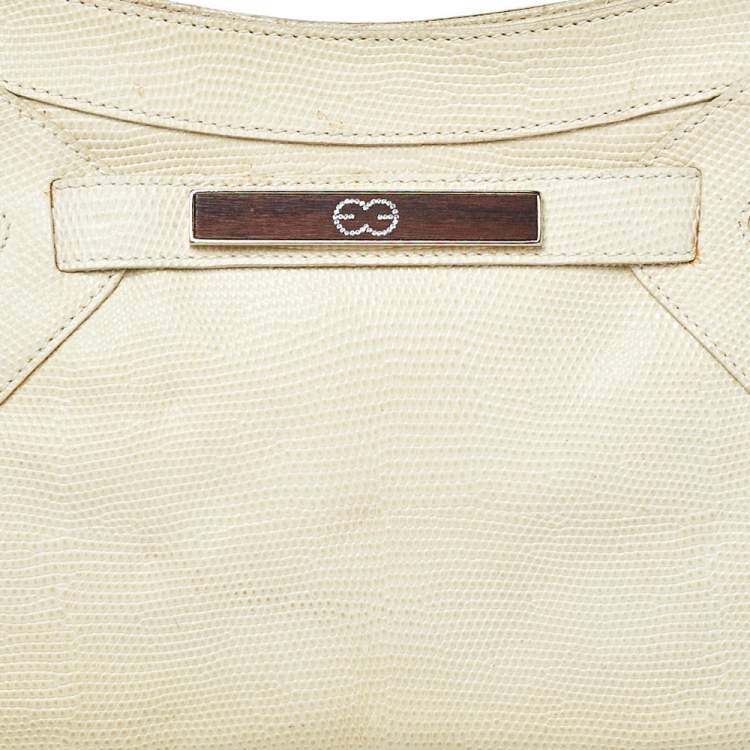 Pre Owned Escada Cream Lizard Embossed Leather Baguette Shoulder Bag