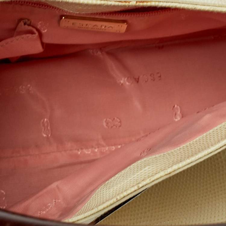 Pre Owned Escada Cream Lizard Embossed Leather Baguette Shoulder Bag