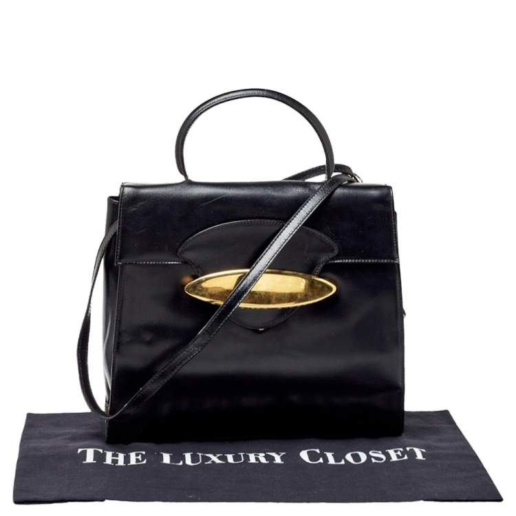 Pre Owned Escada Black Leather Top Handle Bag