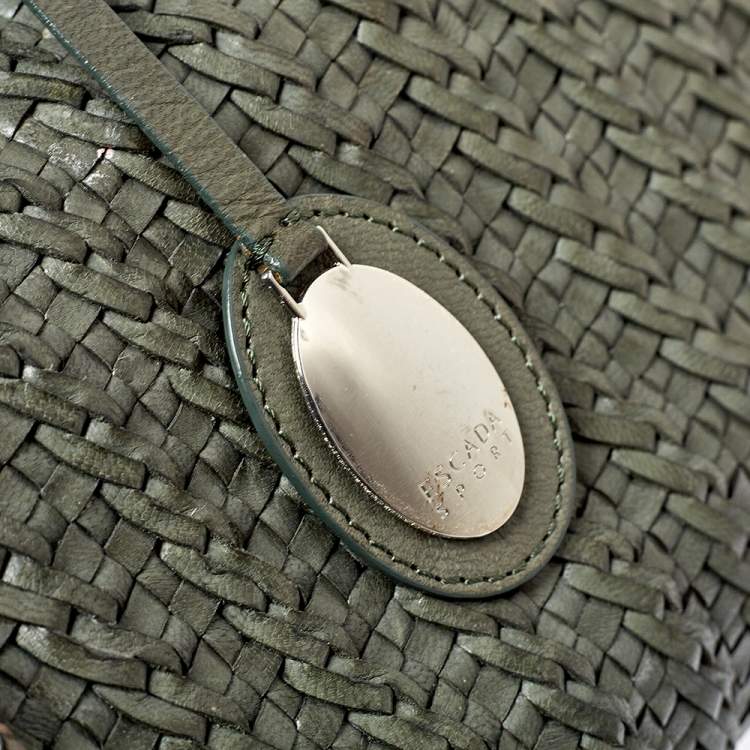 Pre Owned Escada Green Woven Leather Tassel Tote