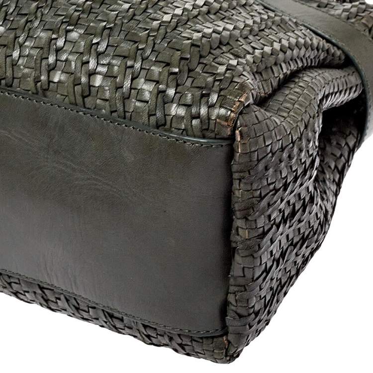 Pre Owned Escada Green Woven Leather Tassel Tote