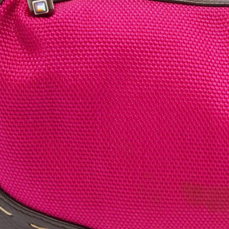Pre Owned Escada Magenta/Dark Brown Leather and Canvas Small Eluna Bag