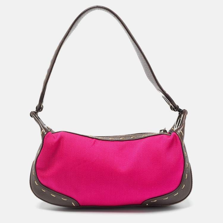 Pre Owned Escada Magenta/Dark Brown Leather and Canvas Small Eluna Bag