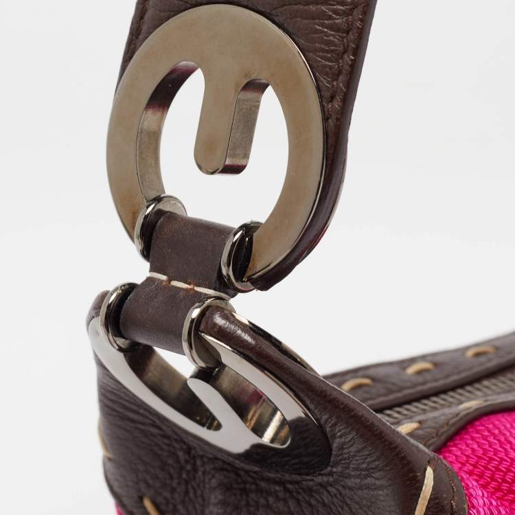 Pre Owned Escada Magenta/Dark Brown Leather and Canvas Small Eluna Bag
