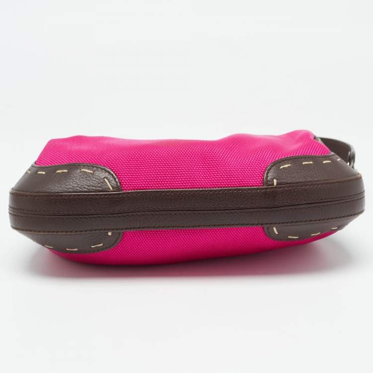 Pre Owned Escada Magenta/Dark Brown Leather and Canvas Small Eluna Bag