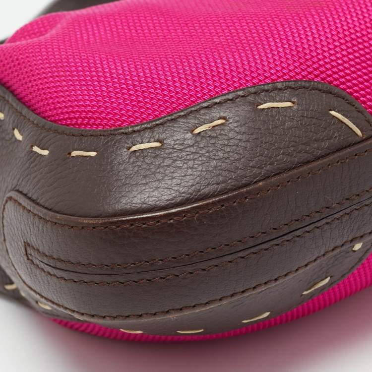 Pre Owned Escada Magenta/Dark Brown Leather and Canvas Small Eluna Bag