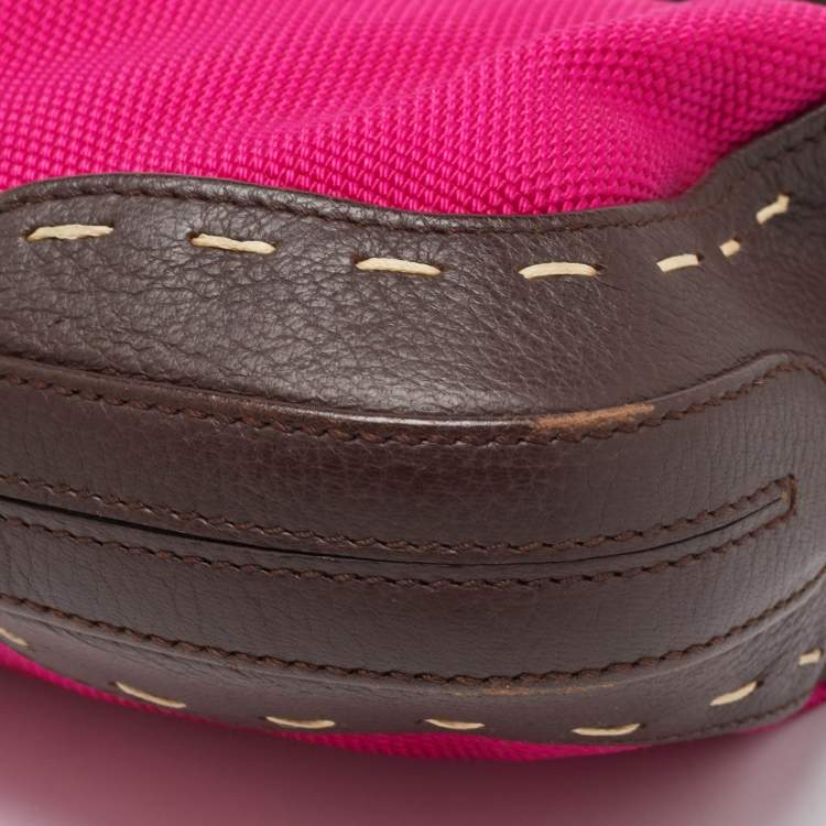 Pre Owned Escada Magenta/Dark Brown Leather and Canvas Small Eluna Bag