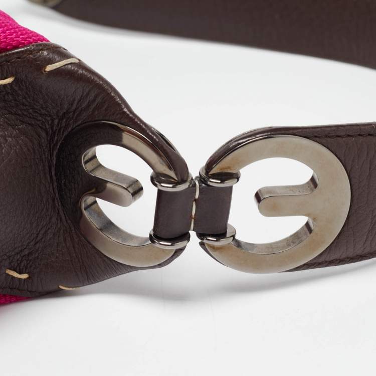 Pre Owned Escada Magenta/Dark Brown Leather and Canvas Small Eluna Bag