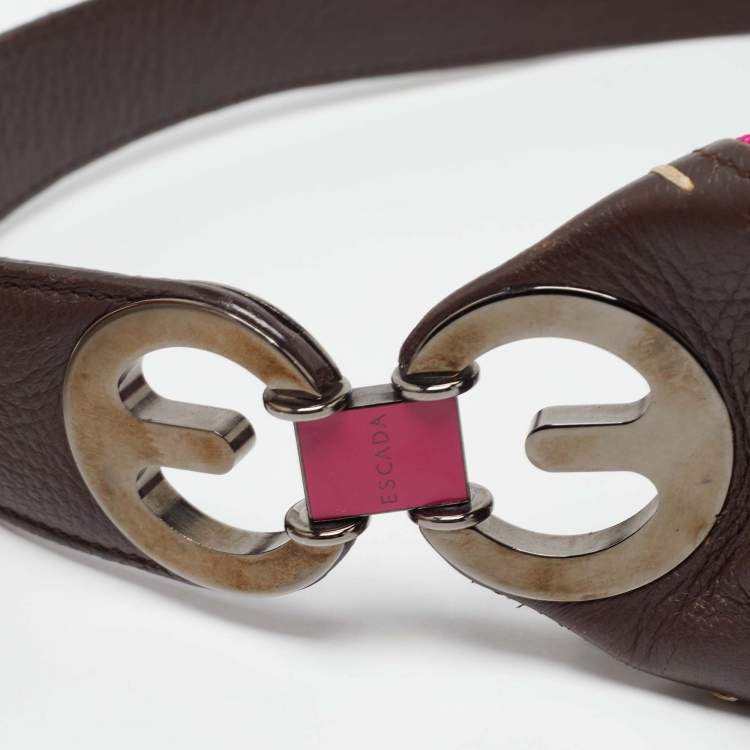 Pre Owned Escada Magenta/Dark Brown Leather and Canvas Small Eluna Bag