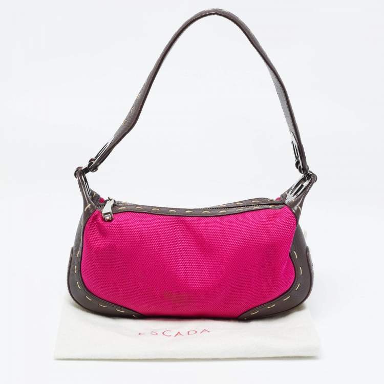 Pre Owned Escada Magenta/Dark Brown Leather and Canvas Small Eluna Bag
