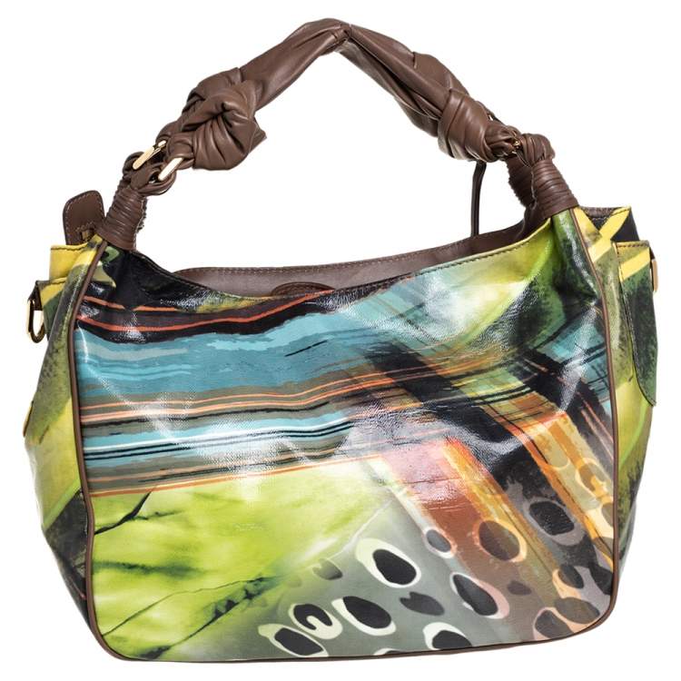 Pre Owned Escada  Multicolor Printed Coated Canvas and Leather Knotted Handle Hobo