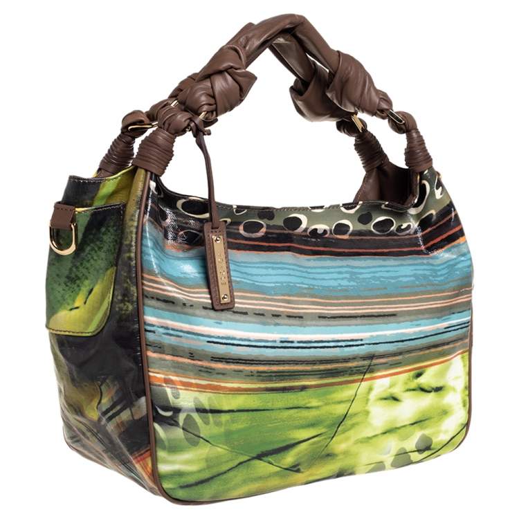 Pre Owned Escada  Multicolor Printed Coated Canvas and Leather Knotted Handle Hobo