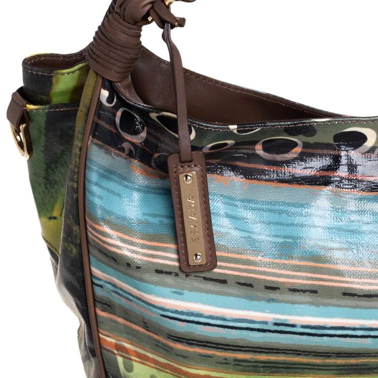 Pre Owned Escada  Multicolor Printed Coated Canvas and Leather Knotted Handle Hobo