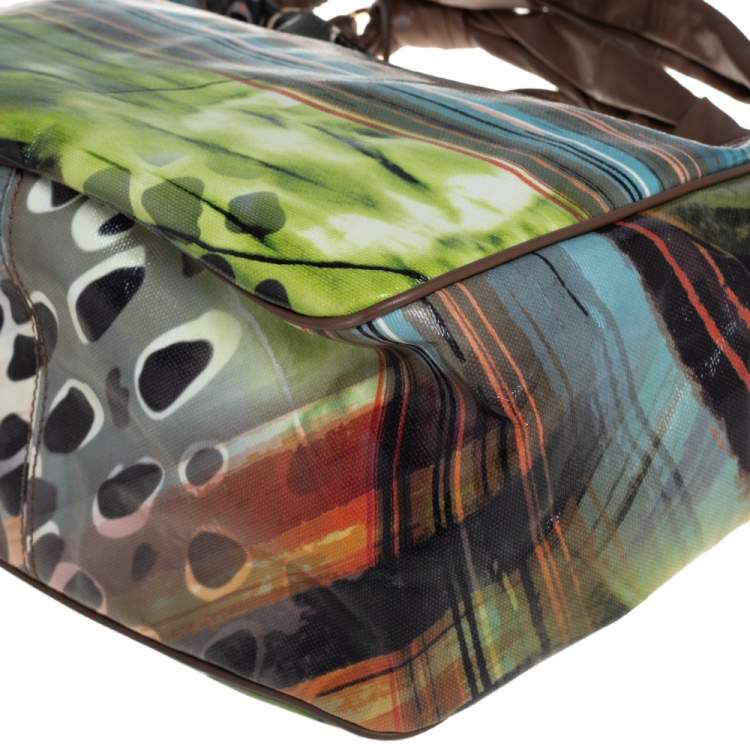 Pre Owned Escada  Multicolor Printed Coated Canvas and Leather Knotted Handle Hobo