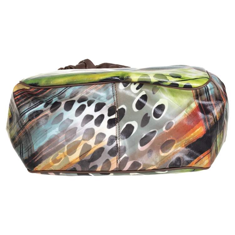 Pre Owned Escada  Multicolor Printed Coated Canvas and Leather Knotted Handle Hobo