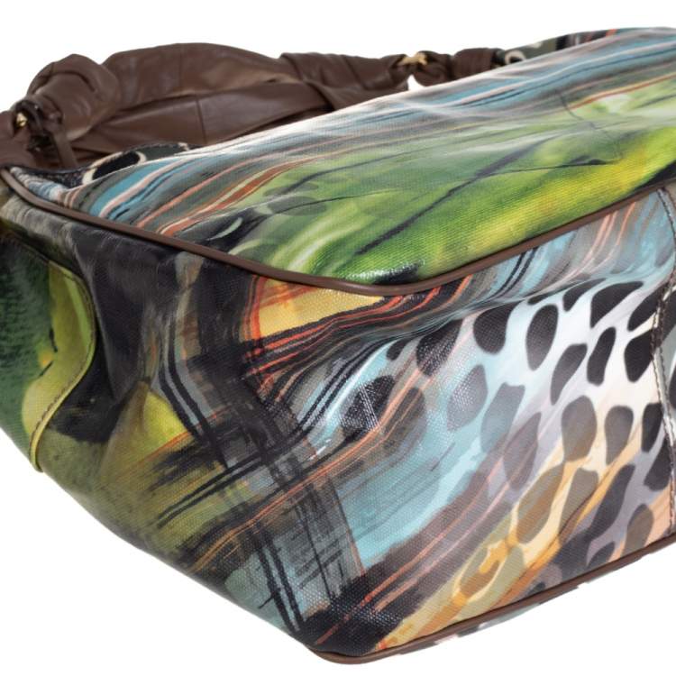 Pre Owned Escada  Multicolor Printed Coated Canvas and Leather Knotted Handle Hobo