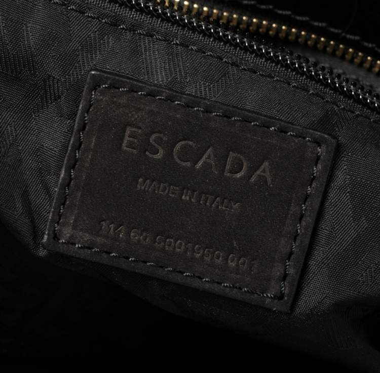 Pre Owned Escada Black Croc Embossed Leather and Suede Convertible Tote 