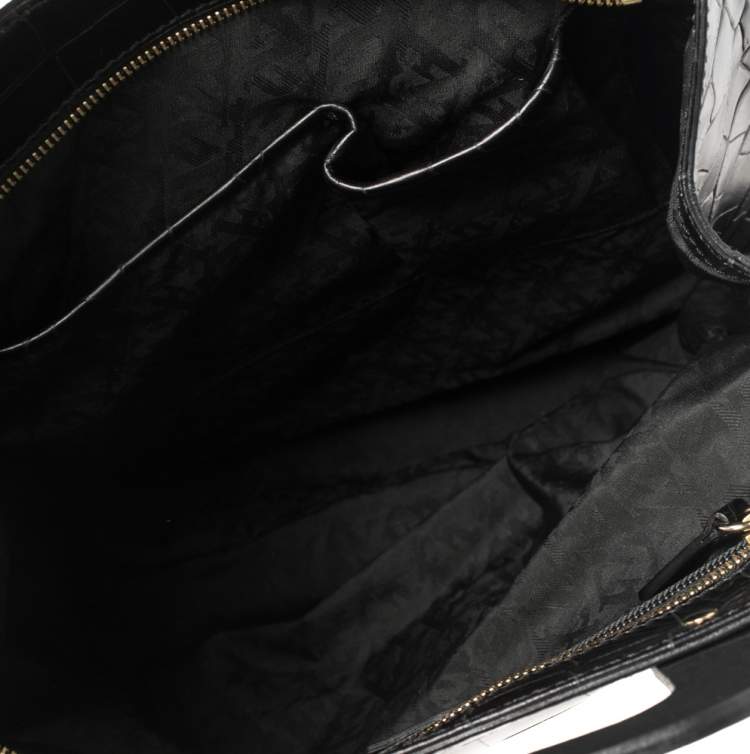 Pre Owned Escada Black Croc Embossed Leather and Suede Convertible Tote 