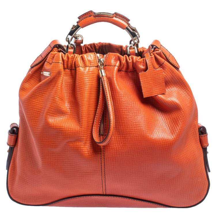 Escada Burnt Orange Textured Leather Zip Detail Shoulder Bag Escada ...