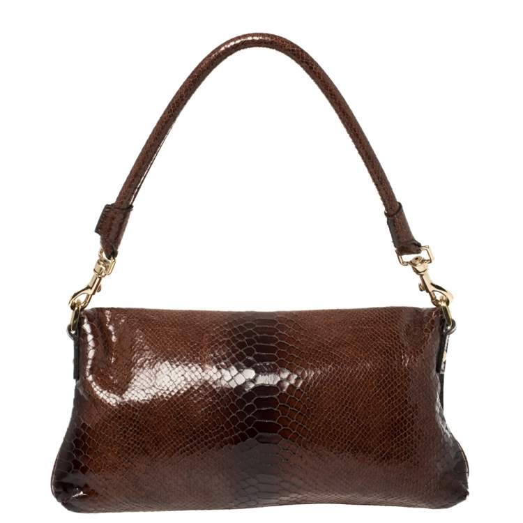 Pre Owned Escada Ombre Brown Python Embossed Leather Buckle Flap Shoulder Bag