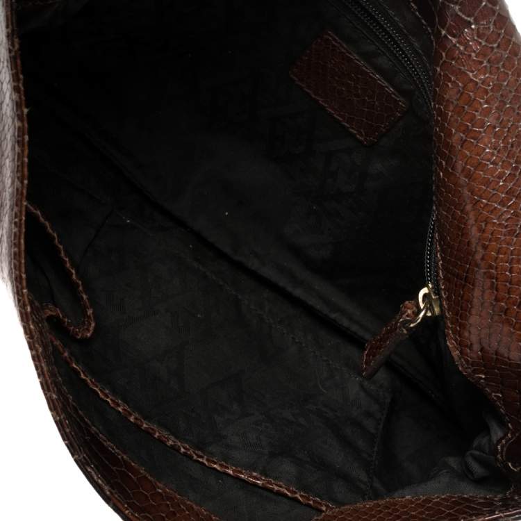 Pre Owned Escada Ombre Brown Python Embossed Leather Buckle Flap Shoulder Bag