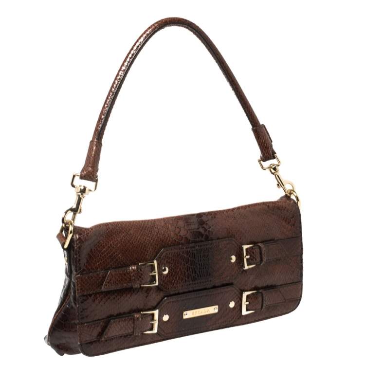 Pre Owned Escada Ombre Brown Python Embossed Leather Buckle Flap Shoulder Bag