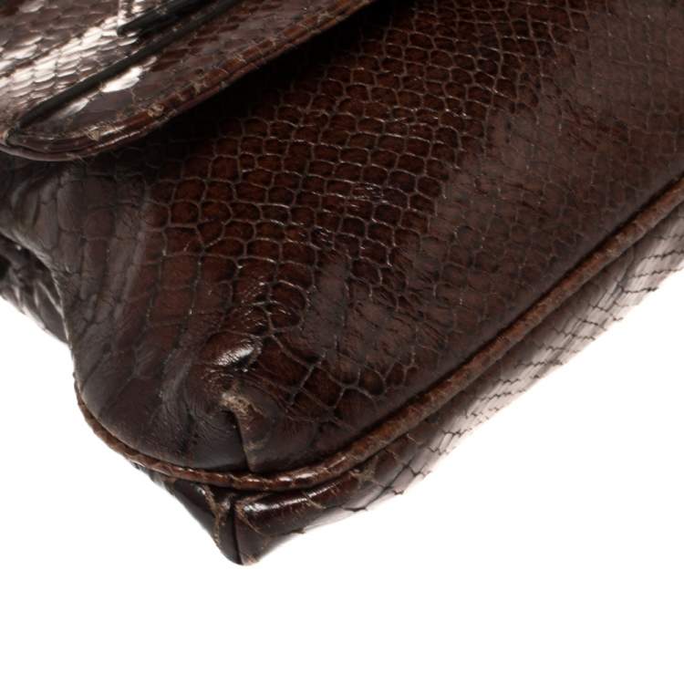 Pre Owned Escada Ombre Brown Python Embossed Leather Buckle Flap Shoulder Bag