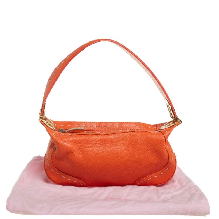 Pre Owned Escada Orange Leather Eluna Baguette Shoulder Bag