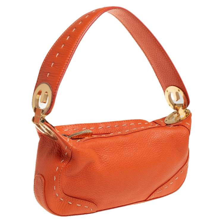 Pre Owned Escada Orange Leather Eluna Baguette Shoulder Bag