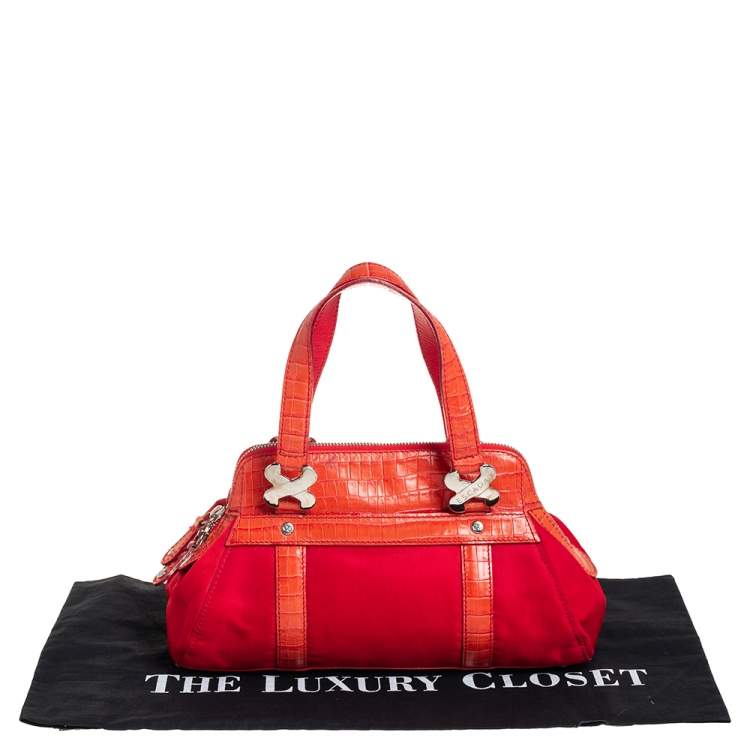 Pre Owned Escada Orange Fabric and Croc Embossed Leather Satchel