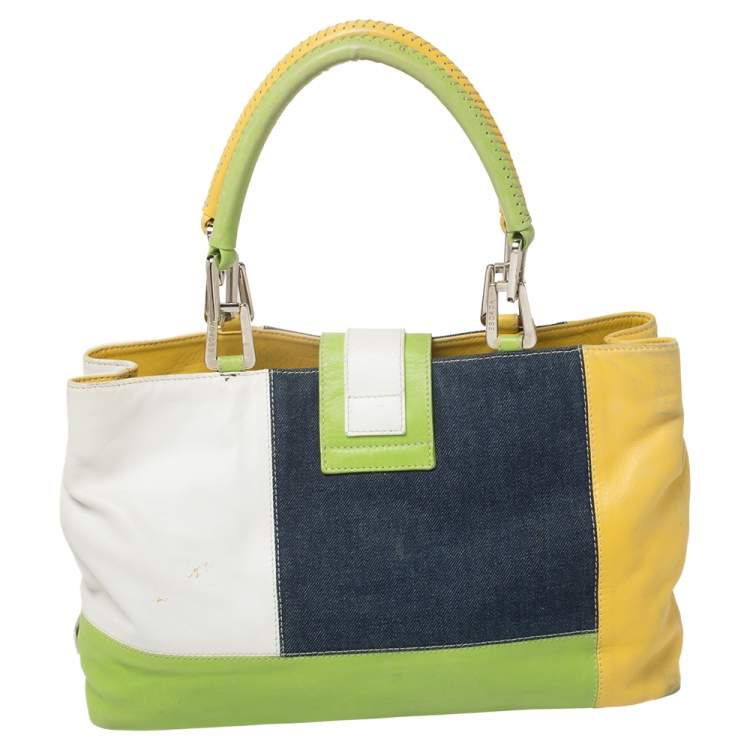 Pre Owned Escada Multicolor Denim and Leather Patchwork Flap Tote  