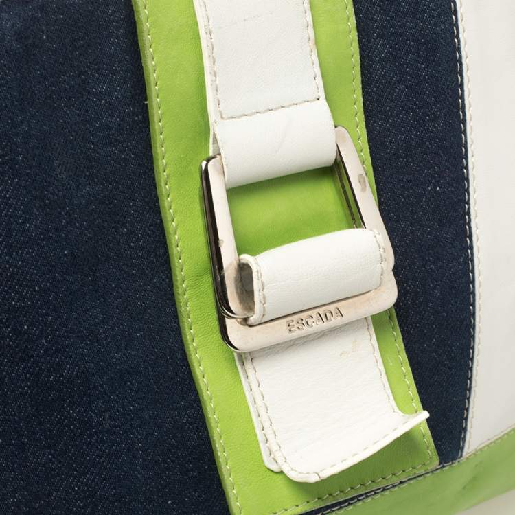 Pre Owned Escada Multicolor Denim and Leather Patchwork Flap Tote  