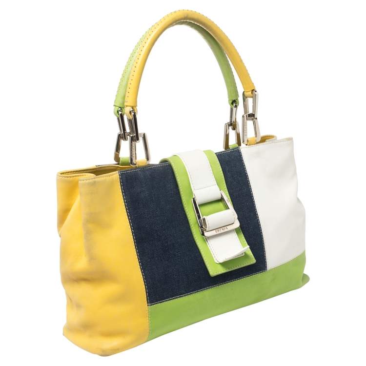 Pre Owned Escada Multicolor Denim and Leather Patchwork Flap Tote  