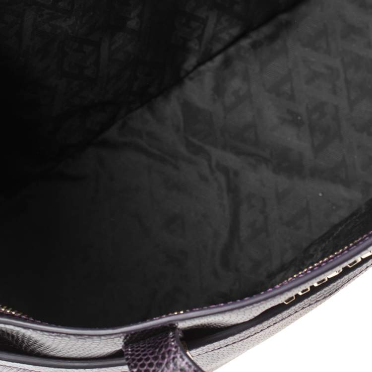 Pre Owned Escada Purple Lizard Embossed Leather Bow Tote