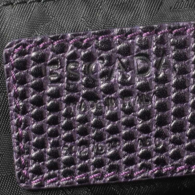 Pre Owned Escada Purple Lizard Embossed Leather Bow Tote