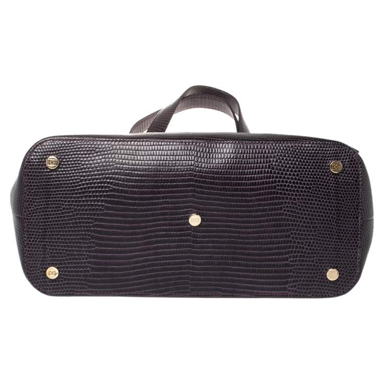 Pre Owned Escada Purple Lizard Embossed Leather Bow Tote
