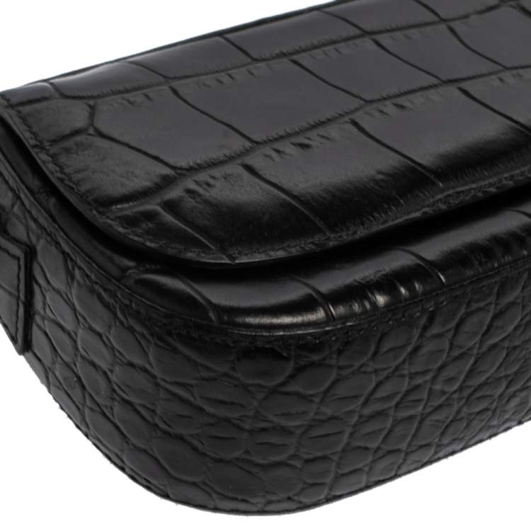 Pre Owned Escada Black Croc Embossed Leather Baguette 
