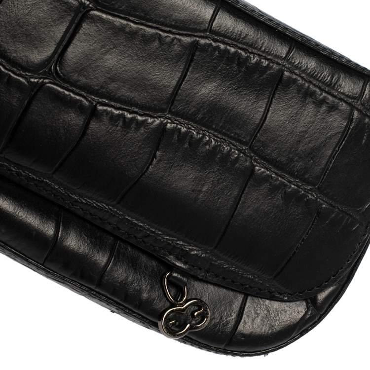 Pre Owned Escada Black Croc Embossed Leather Baguette 