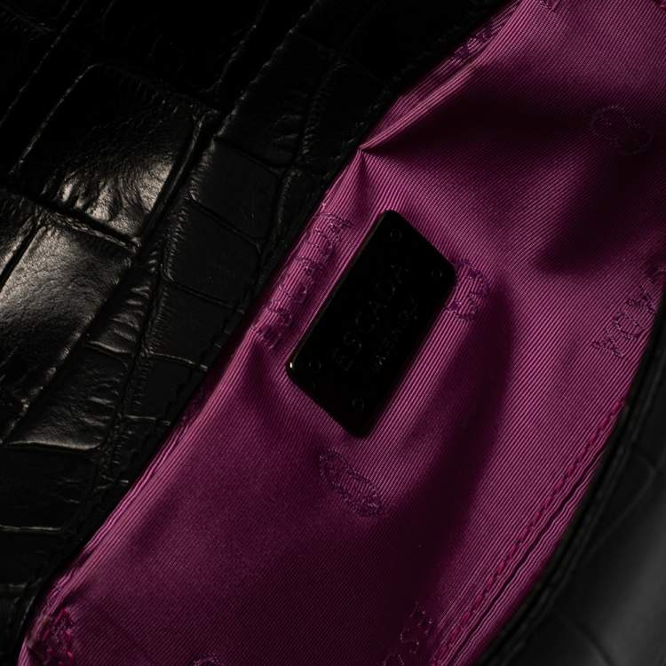 Pre Owned Escada Black Croc Embossed Leather Baguette 