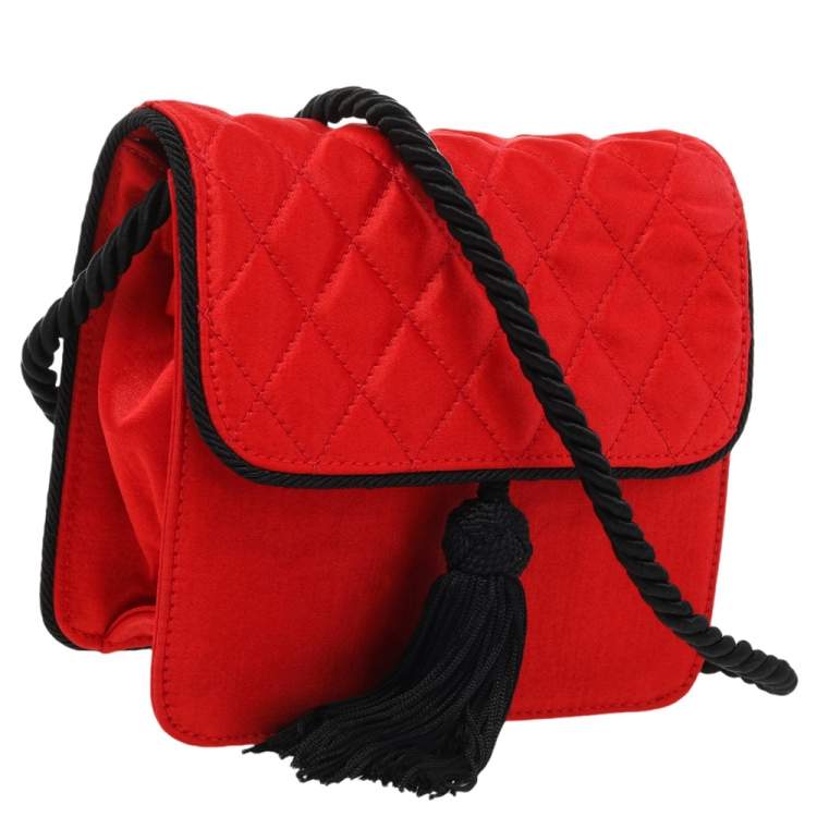 Pre Owned Escada Red Quilted Satin Flap Shoulder Bag